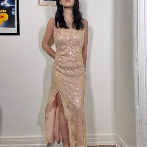 Vintage 90s Sequined Baby Pink Gown